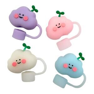 Kawaii Cloud Silicone Straw Cover Toppers Set of 4 10mm Straws Stocking Stuffers